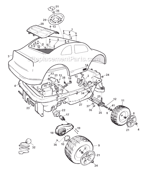 Page A Diagram and Parts List for 77565-9993  Power Wheels Ride-On Cars
